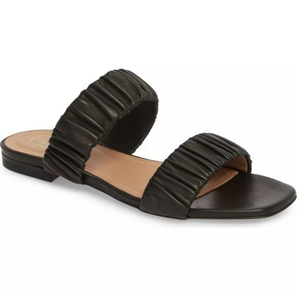 Lewit Elena Ruched Slide Sandal in Color Black Leather Women’s Size 37.5